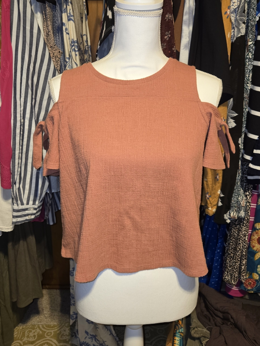 Madewell Peach Cold-Shoulder Tie Sleeve Crop Top